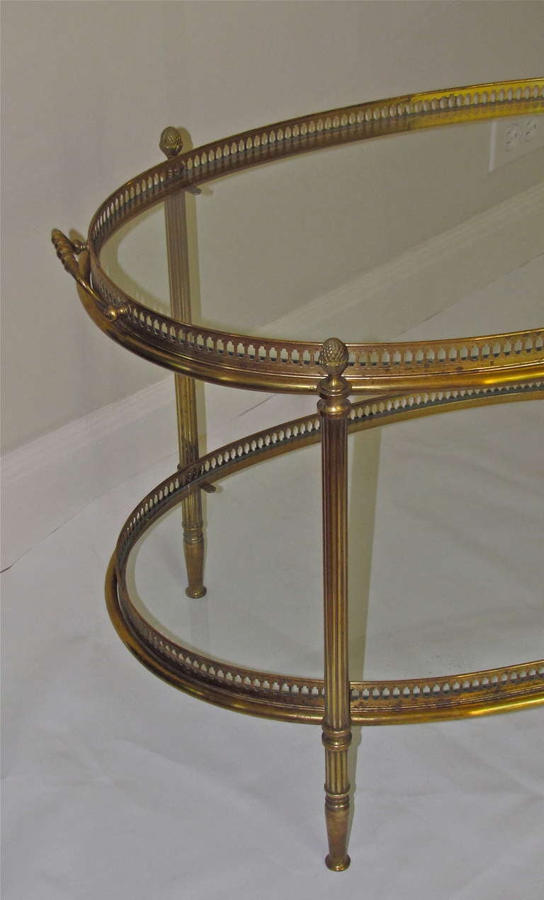 French Brass Oval 2 Tier Side Table Removeable Tray 4
