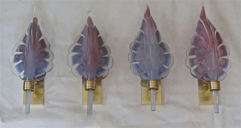Pair Murano Purple Lavendar Glass Leaf Sconces 3