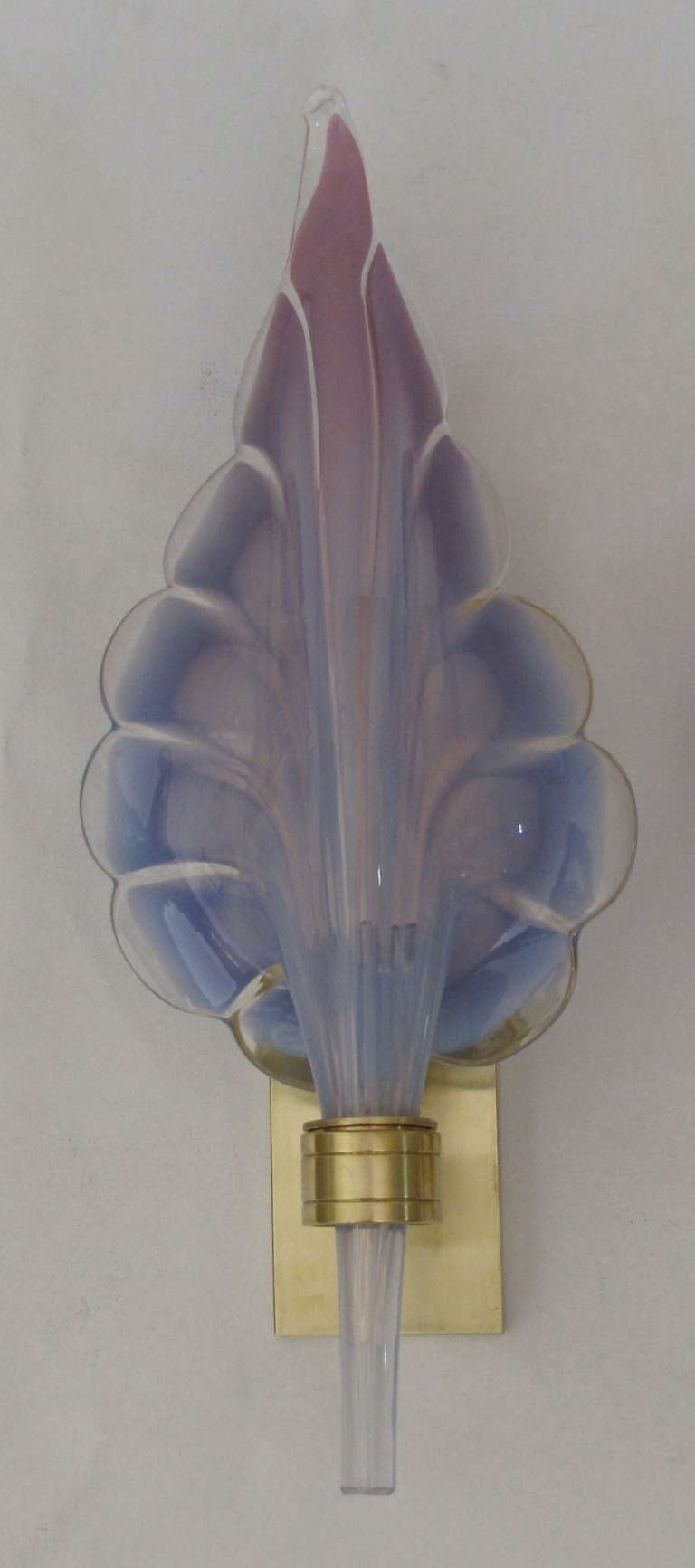 Italian Pair Murano Purple Lavendar Glass Leaf Sconces