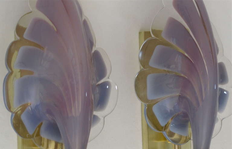 Mid-20th Century Pair Murano Purple Lavendar Glass Leaf Sconces