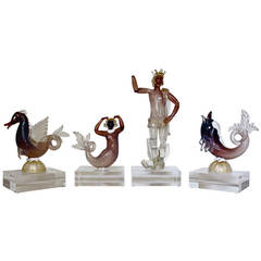 Set of Four Rare Murano Martinuzzi, Mythology Fragment Figurines
