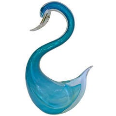 Retro Large Seguso Murano, Aqua Blue Swan Figurine