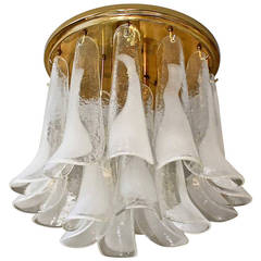 Mazzega Murano Clear White Petal Flushmount Chandelier