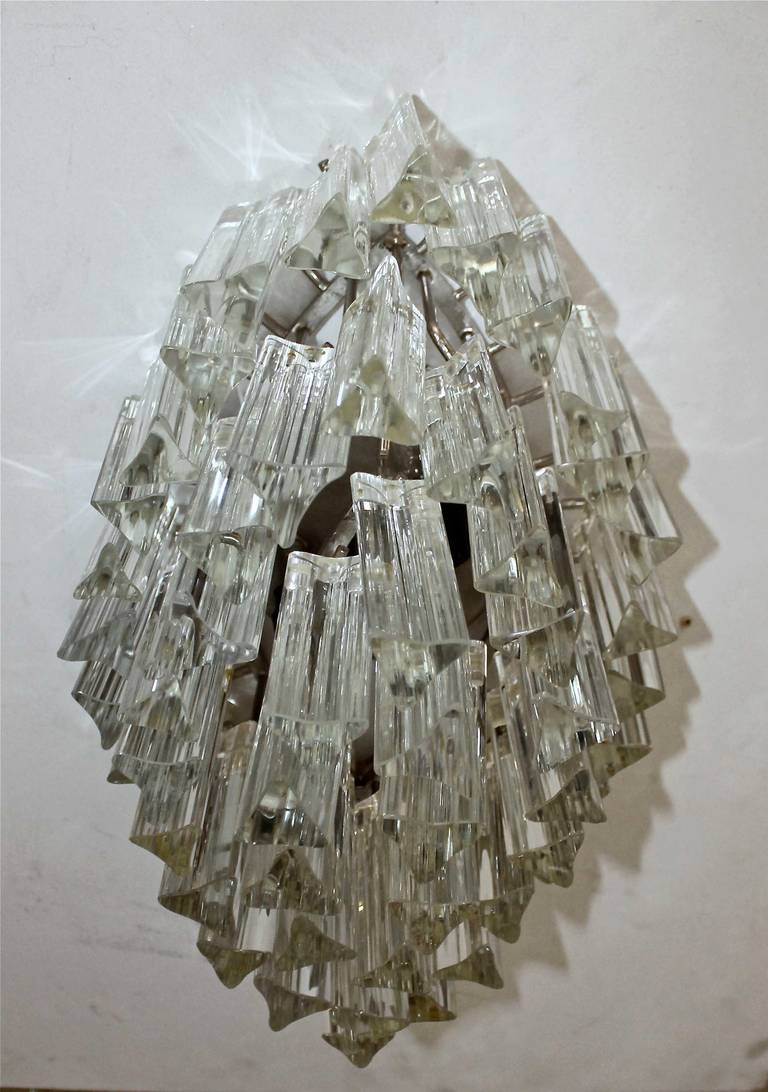 Oval Camer Glass Italian, Triedi Crystal Prism Flush Mount Chandelier 3