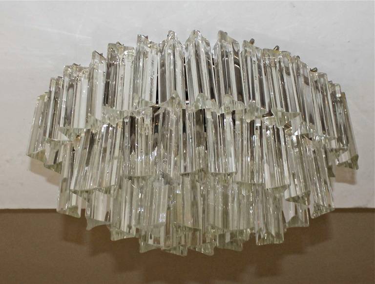 Oval Camer Glass Italian, Triedi Crystal Prism Flush Mount Chandelier 4