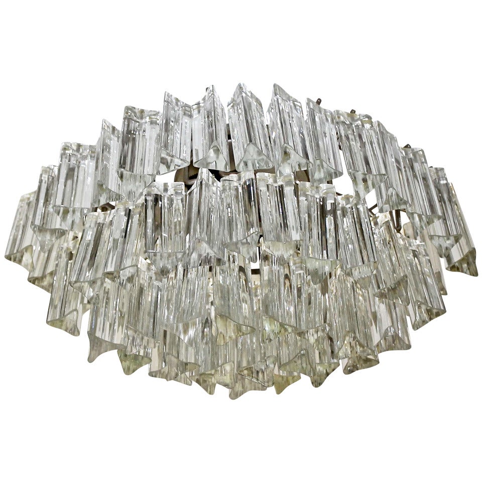 Oval Camer Glass Italian, Triedi Crystal Prism Flush Mount Chandelier