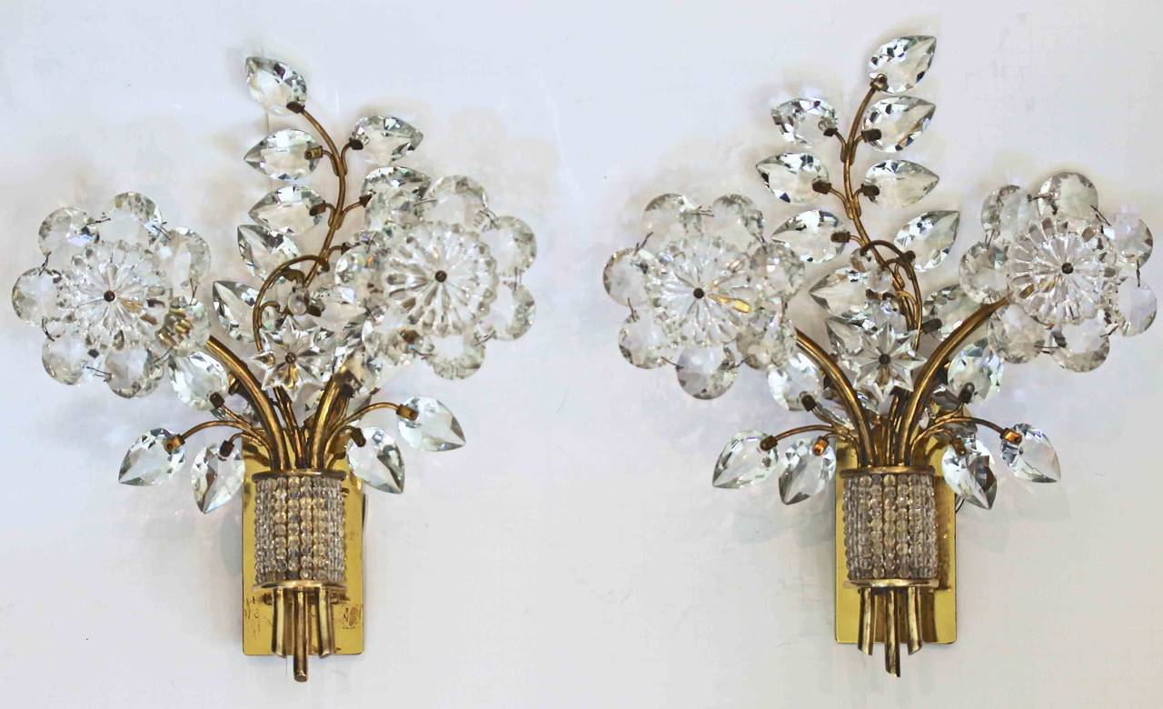 Pair of rare Lobmeyr two-light wall sconces designed by Oswald Haerdtl for the 