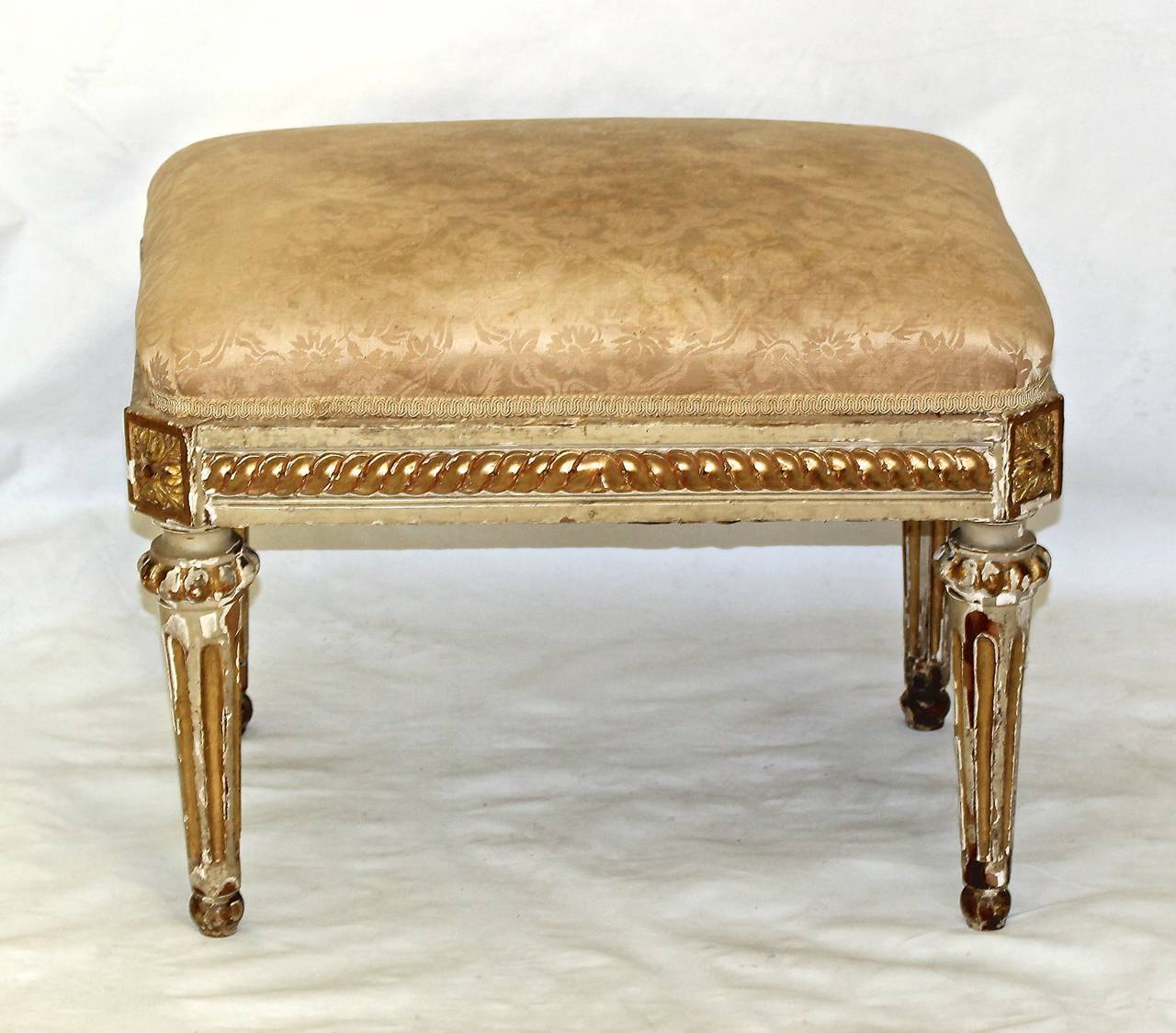 Pair French Louis VXI Painted & Gilt Benches Stools 1