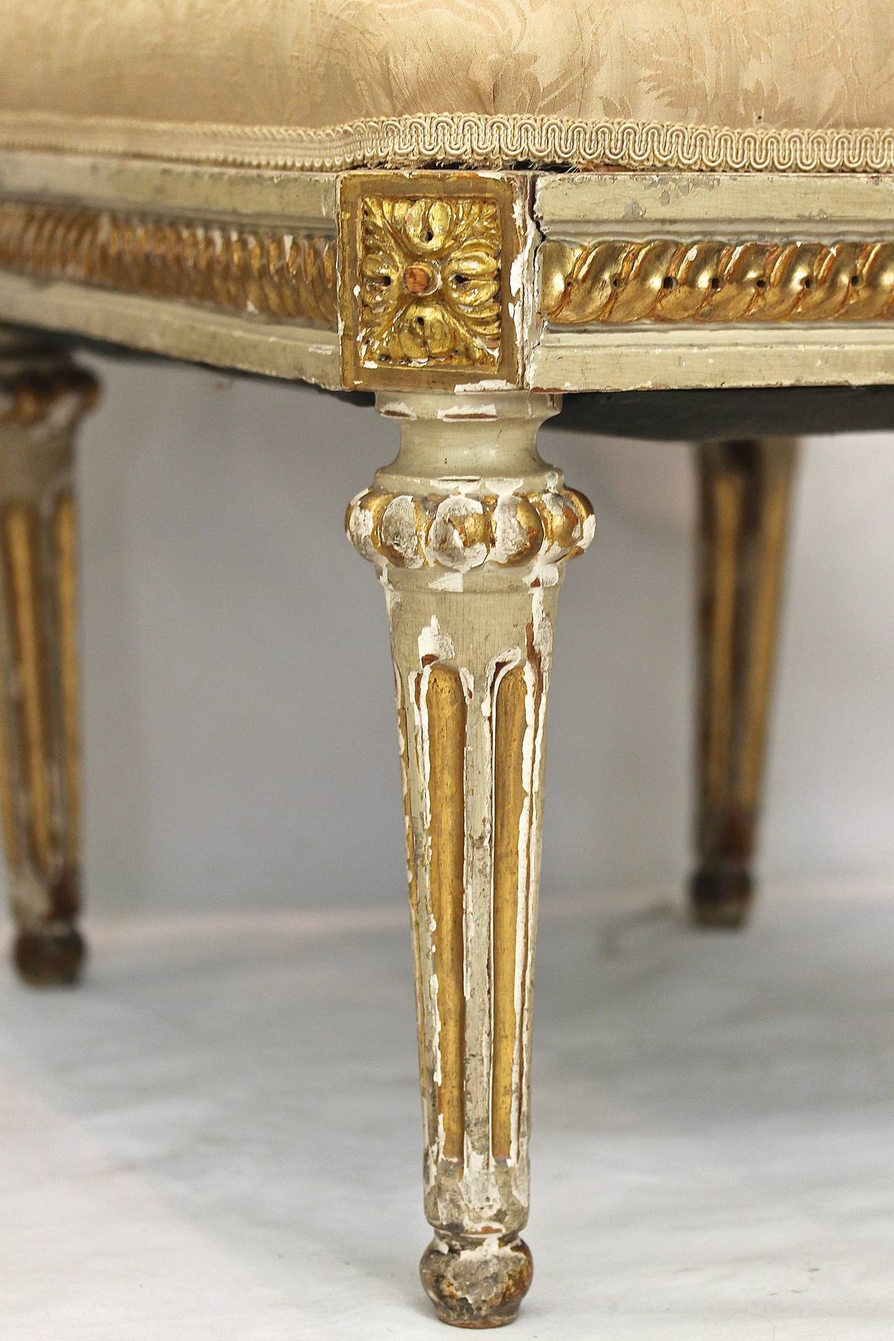 Wood Pair French Louis VXI Painted & Gilt Benches Stools