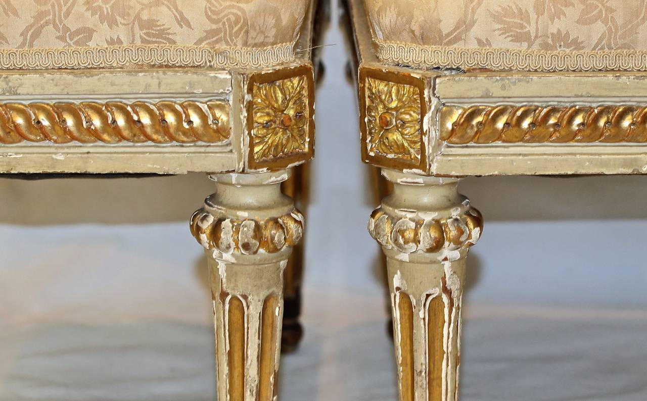 Pair French Louis VXI Painted & Gilt Benches Stools 4