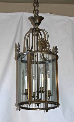 Large Italian Neoclassic Bronze Hall Lantern Pendant Light