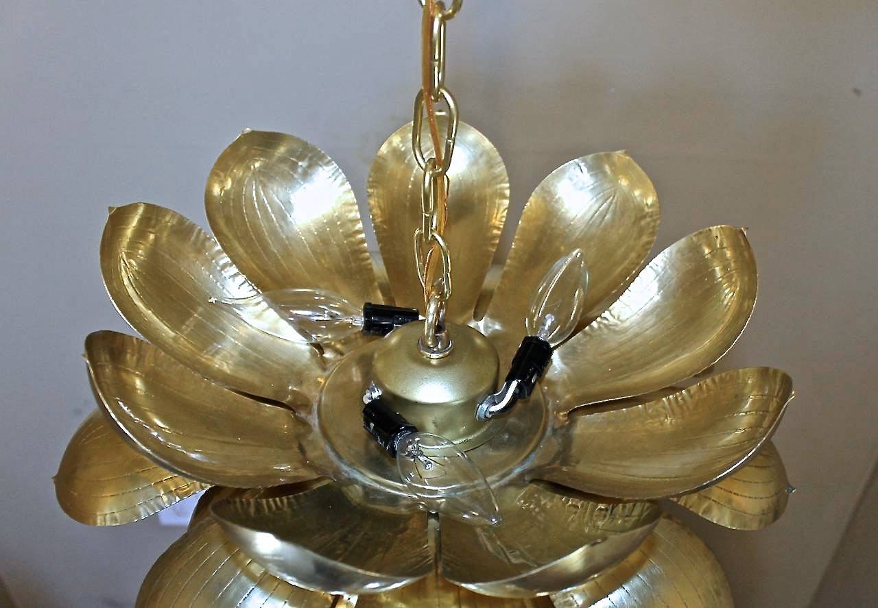 Pair of Large Rare Feldman Brass Lotus Chandeliers or Pendants 1