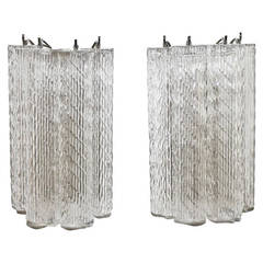 Pair of Italian Venini Style Tronchi Glass Wall Sconces