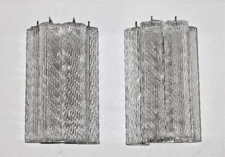 Pair of Italian Venini Style Tronchi Glass Wall Sconces