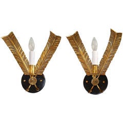 Pair of French Directoire Brass Feather Wall Sconces