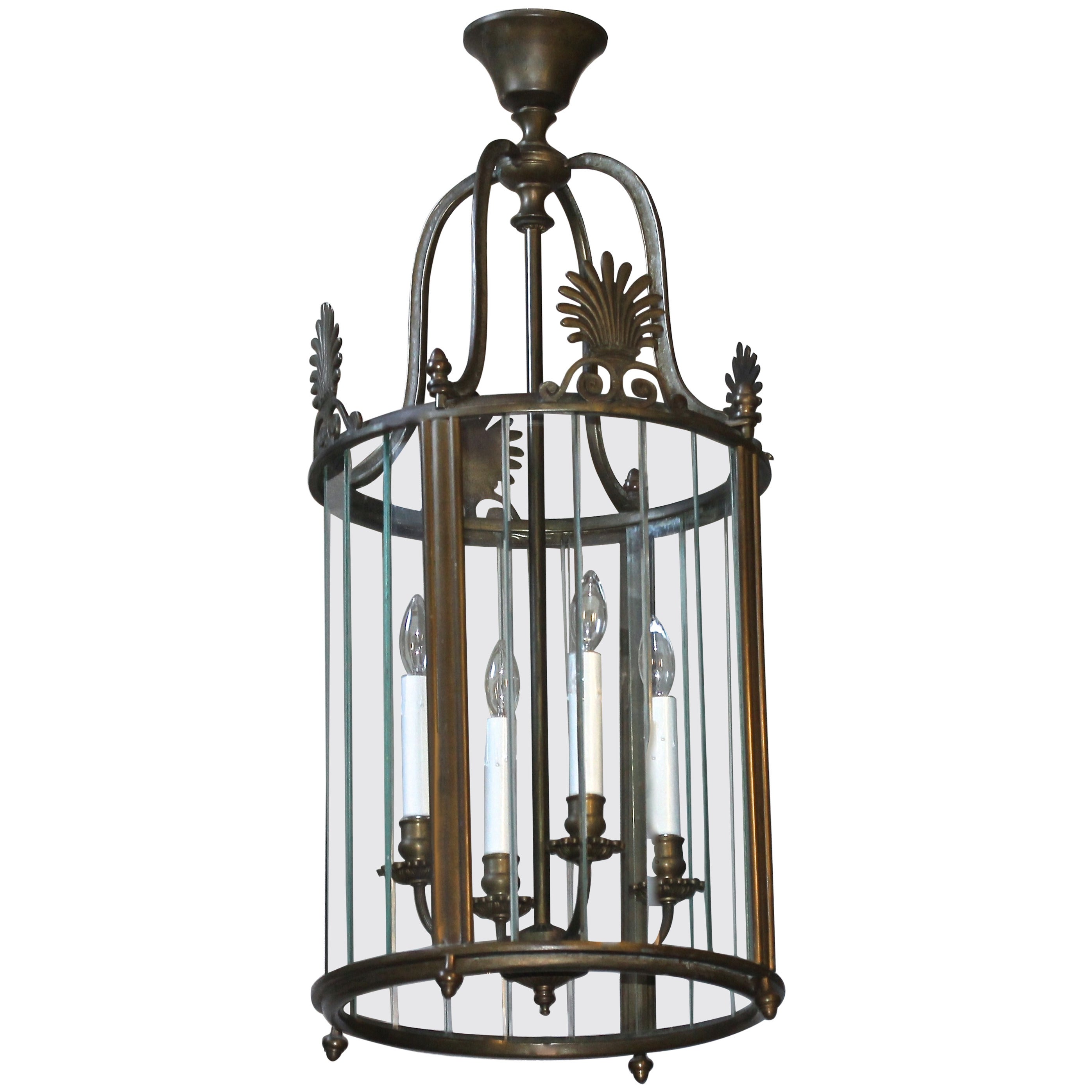Large Italian Neoclassic Bronze Hall Lantern Pendant Light