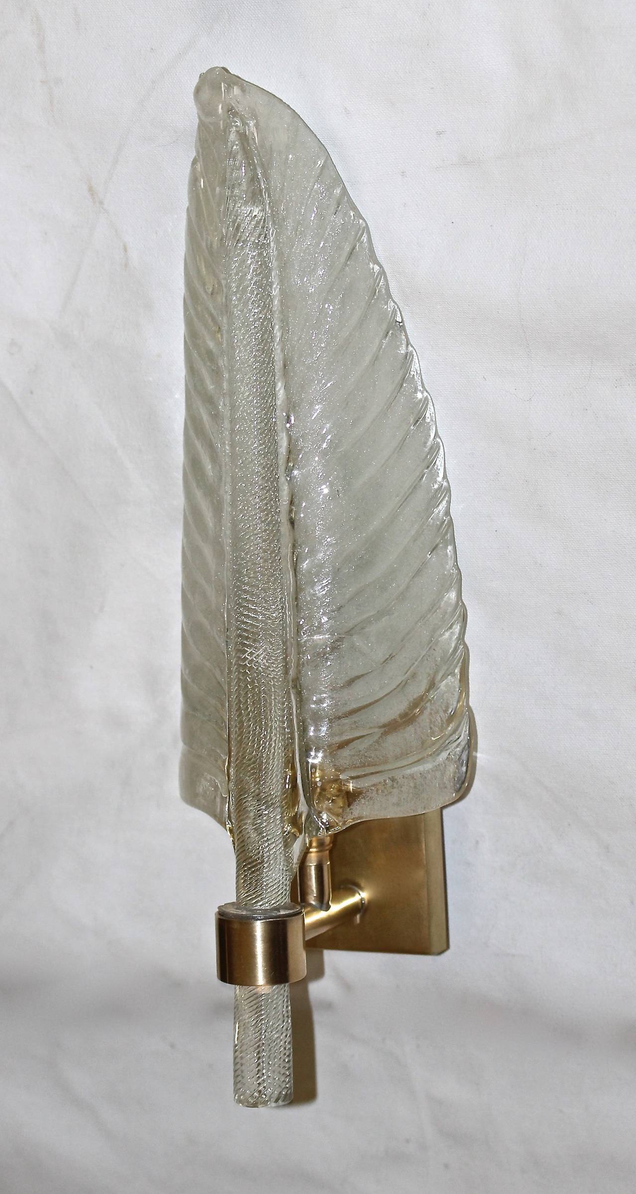 Three Barovier Italian Glass Leaf Wall Sconces at 1stdibs