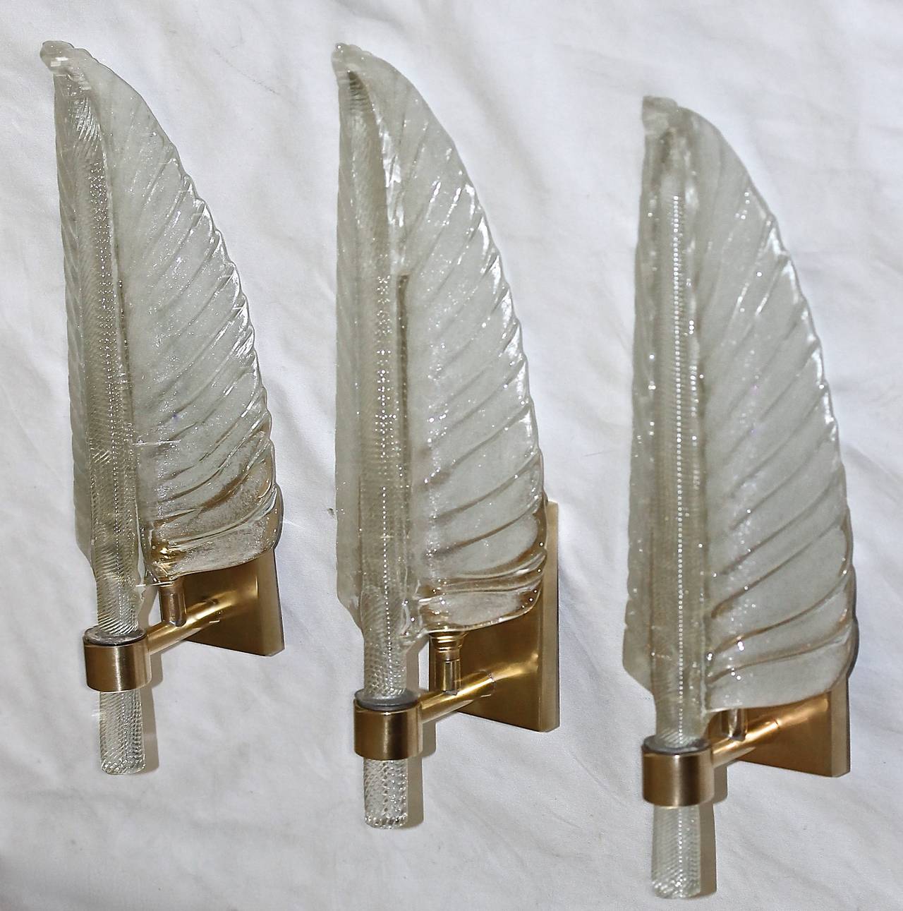 Three Barovier Italian Glass Leaf Wall Sconces In Excellent Condition In Palm Springs, CA