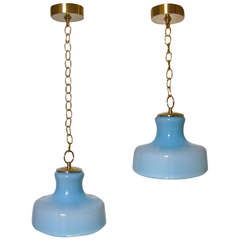Pair Italian Murano Pale Blue Glass Ceiling Light Pendants 8