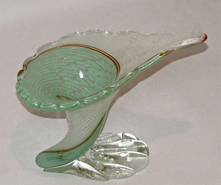 Italian Cornucopia Latticino Glass Murano Vase
