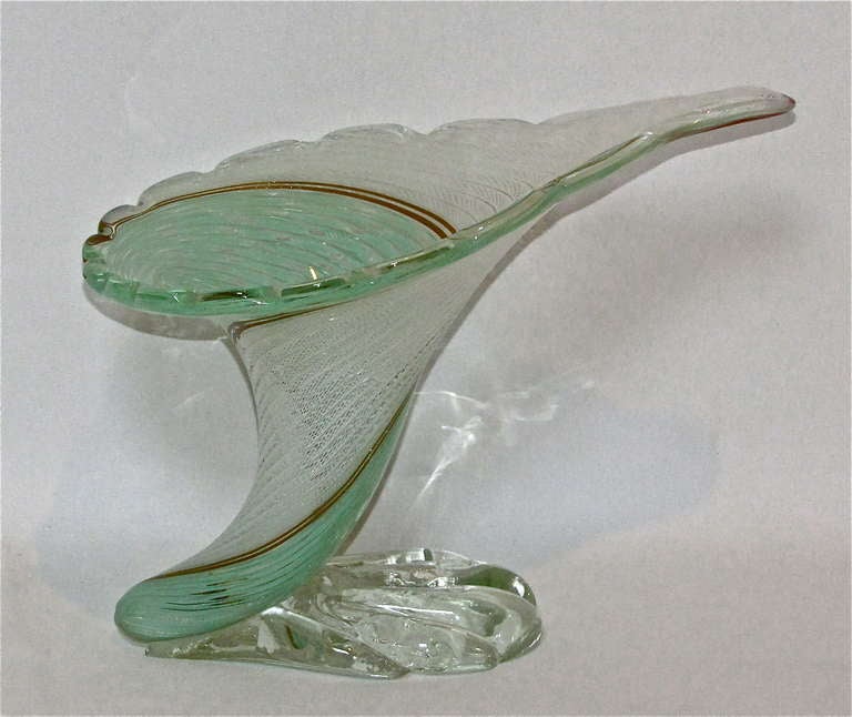 Cornucopia Latticino Glass Murano Vase In Excellent Condition In Palm Springs, CA