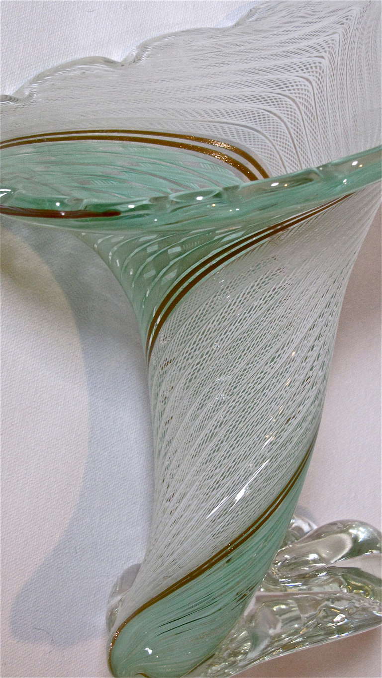 Cornucopia Latticino Glass Murano Vase 1