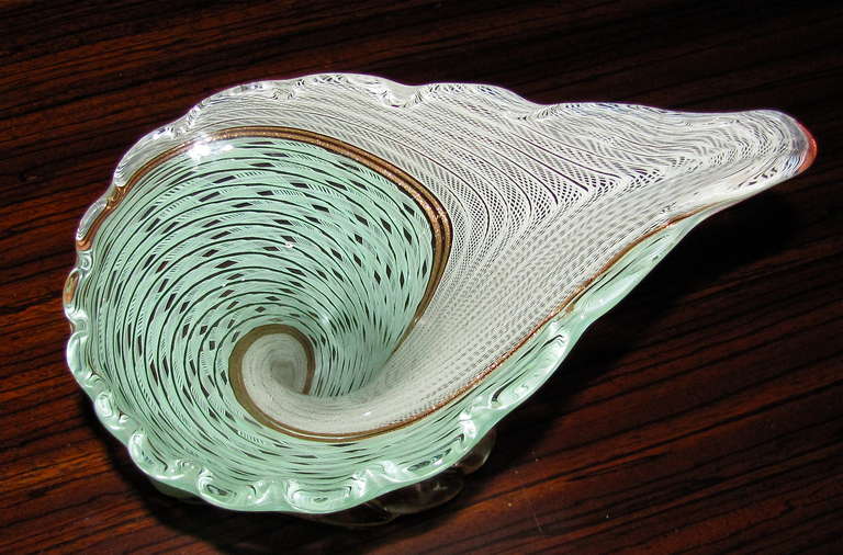 Cornucopia Latticino Glass Murano Vase 2