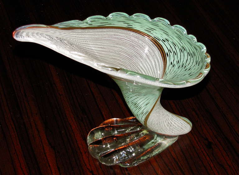 Cornucopia Latticino Glass Murano Vase 4