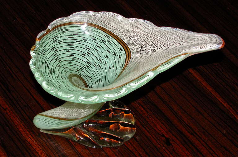 Cornucopia Latticino Glass Murano Vase 5