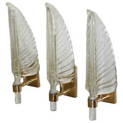 Three Barovier Italian Glass Leaf Wall Sconces