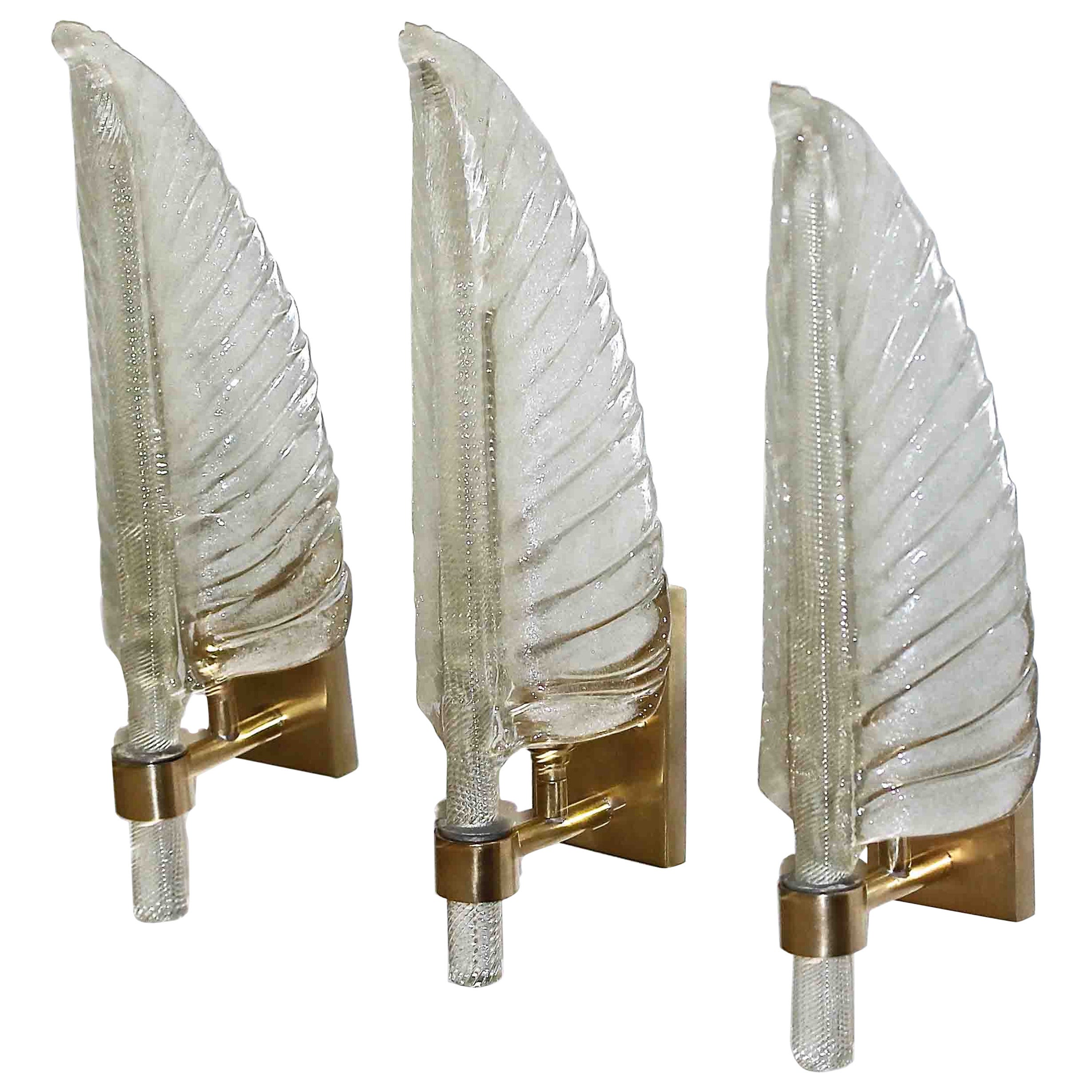 Three Barovier Italian Glass Leaf Wall Sconces