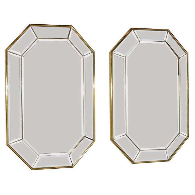 Pair Brass Framed Wall Mirrors Italian