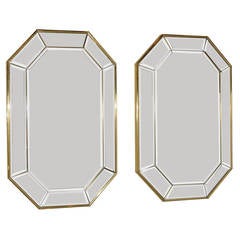 Pair Brass Framed Wall Mirrors Italian