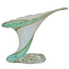 Vintage Cornucopia Latticino Glass Murano Vase