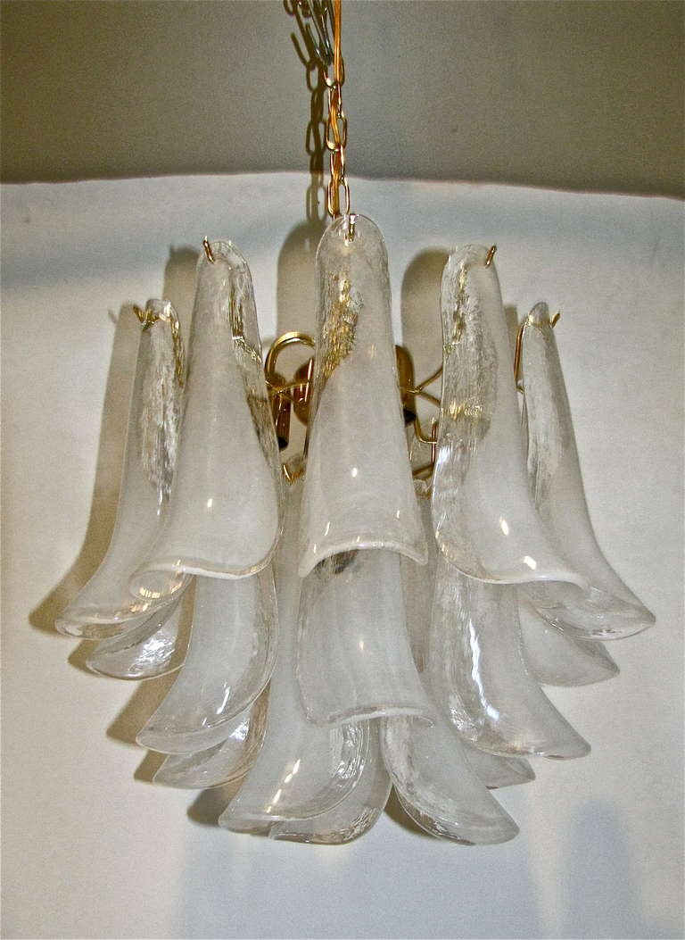 Mazzega Murano Clear and Opaque Petal Chandelier