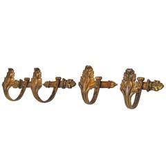 Four Large French Gilt Acanthus Bronze Curtain Pullbacks