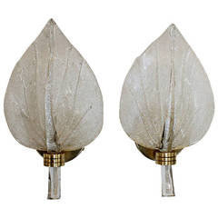 Pair of Barovier Murano Italian Glass Leaf Wall Sconces 2