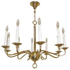 Large French Moderne Brass 10 Light Chandelier