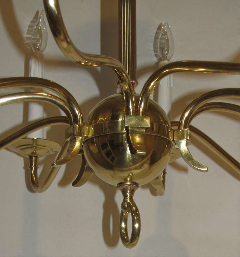 Large French Moderne Brass 10 Light Chandelier 3