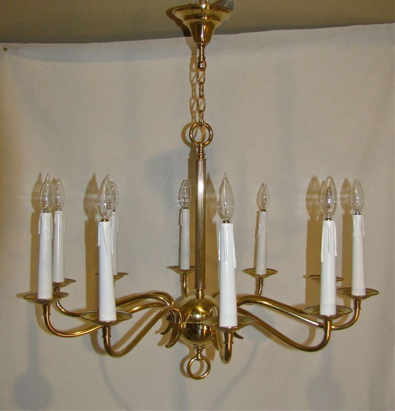 Large French Moderne Brass 10 Light Chandelier 6