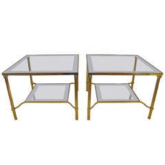 Pair French Brass 2 Tier End or Side Tables