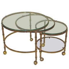 3 Tier Swivel Extending Faux Brass Bamboo Cocktail Table