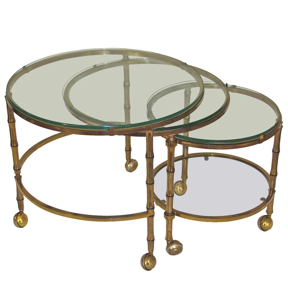 3 Tier Swivel Extending Faux Brass Bamboo Cocktail Table