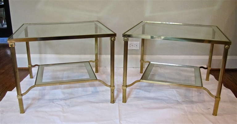 Pair French Brass 2 Tier End or Side Tables