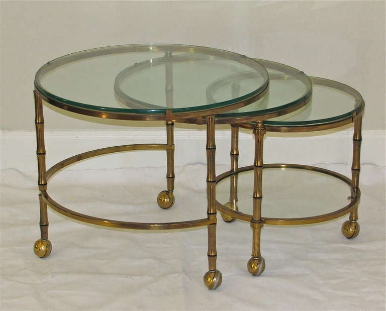 Italian 3 Tier Swivel Extending Faux Brass Bamboo Cocktail Table