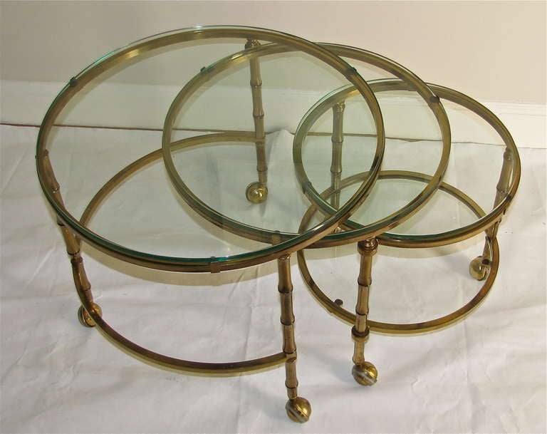 3 Tier Swivel Extending Faux Brass Bamboo Cocktail Table 2