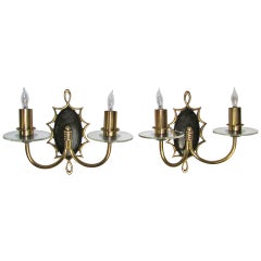 Vintage Pair of French Moderne Brass Patinated Wall Sconces