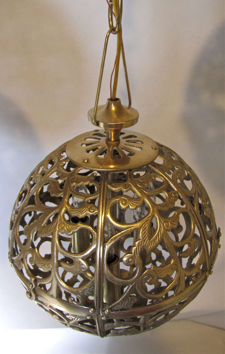 Japanese Trio Pierced Brass Asian Mid Size Ceiling Pendants