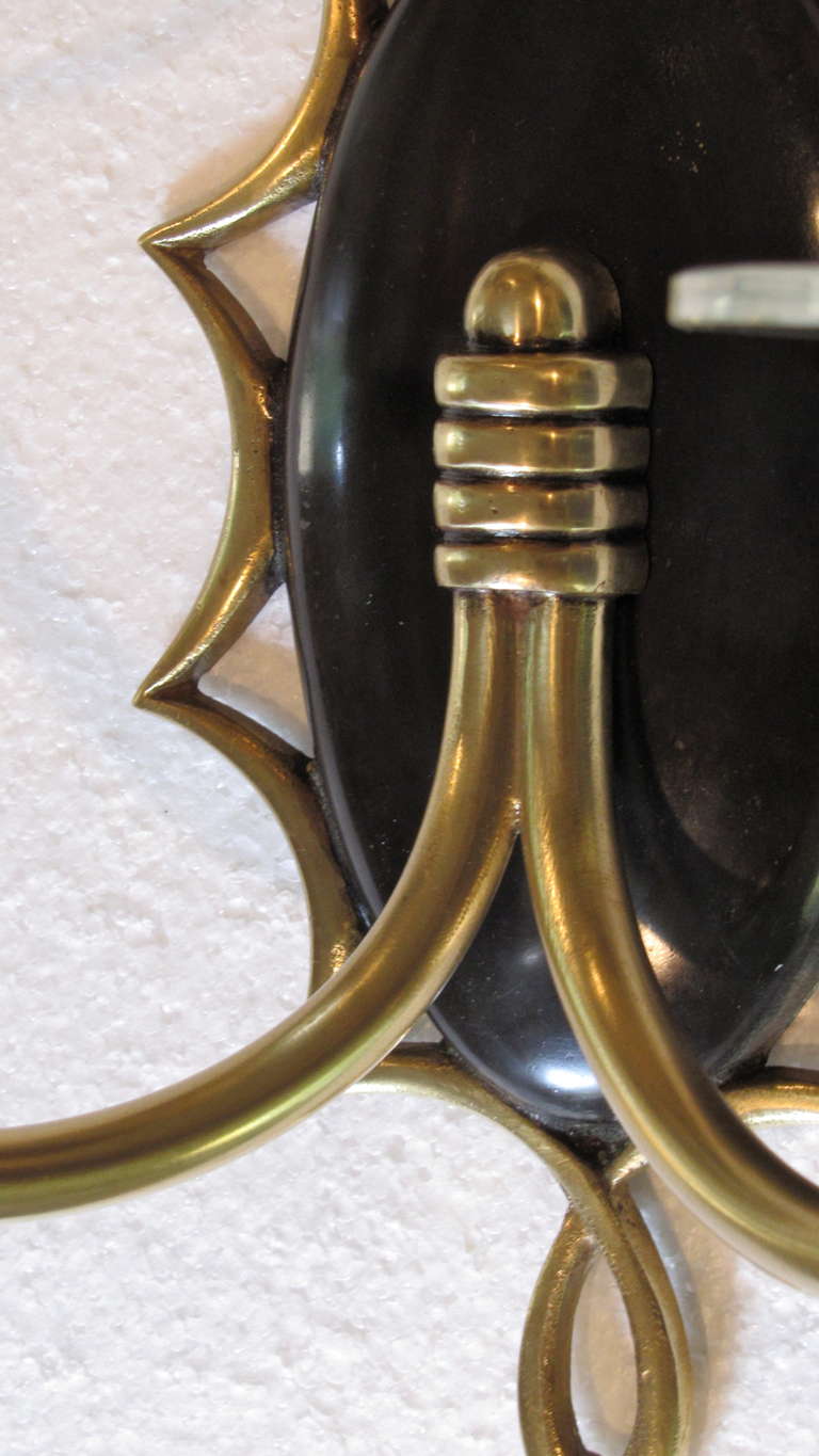 Pair of French Moderne Brass Patinated Wall Sconces For Sale 1