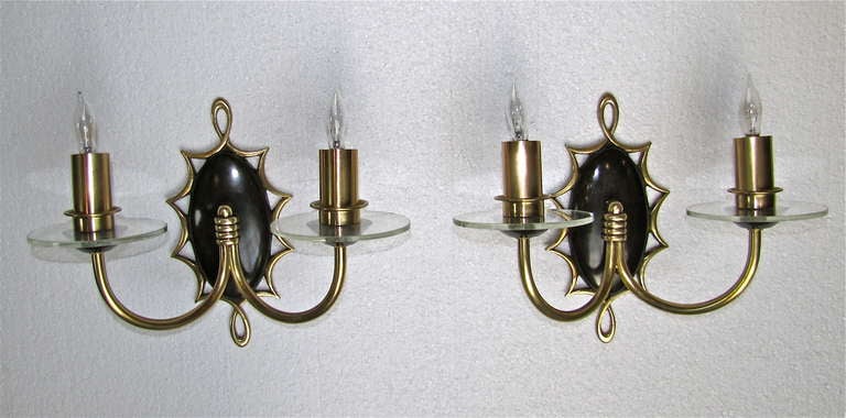 Pair of French Moderne Brass Patinated Wall Sconces For Sale 5